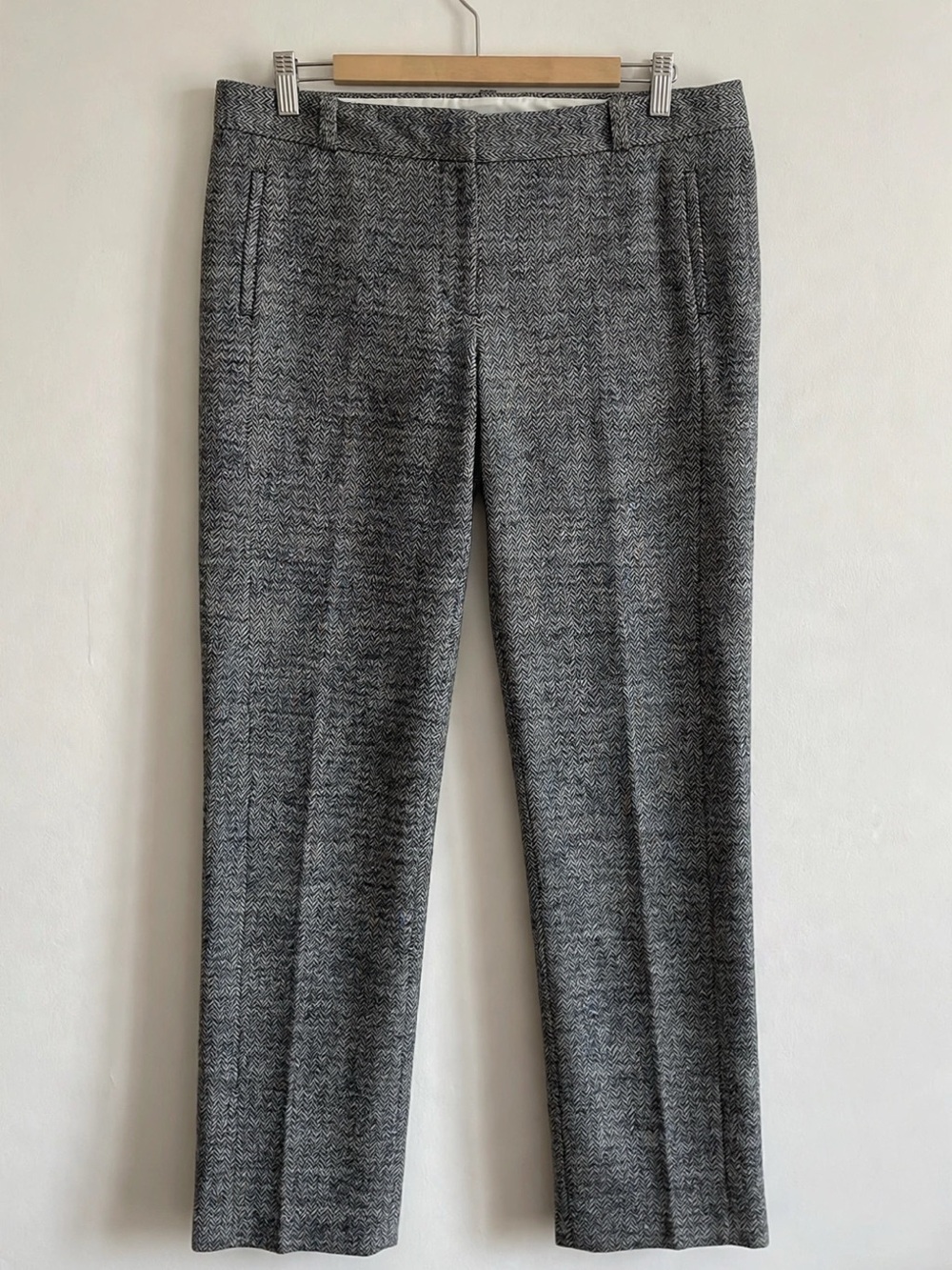 Ann Taylor LOFT Pants Gray Herringbone Dress Trouser Wool Blend Lined Size 10